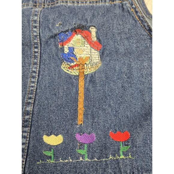 Original Ty Wear Denim Romper Dress Embroidered BirdHouse Pattern Vintage Sz 14 - Picture 3 of 8